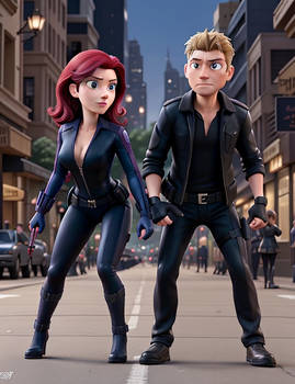 3D Animation Style clint barton and black widow