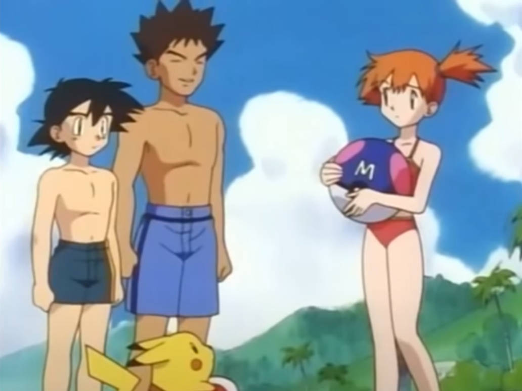 Ash, Brock, and Misty in swimsuits by Advanceshipper2021 on DeviantArt.