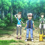 Ash, his friends, and their Pokemon in awe
