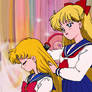 Mina (Minako) brushing Serena's (Usagi's) hair