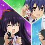 Shido, Tohka, and Origami with their keychains