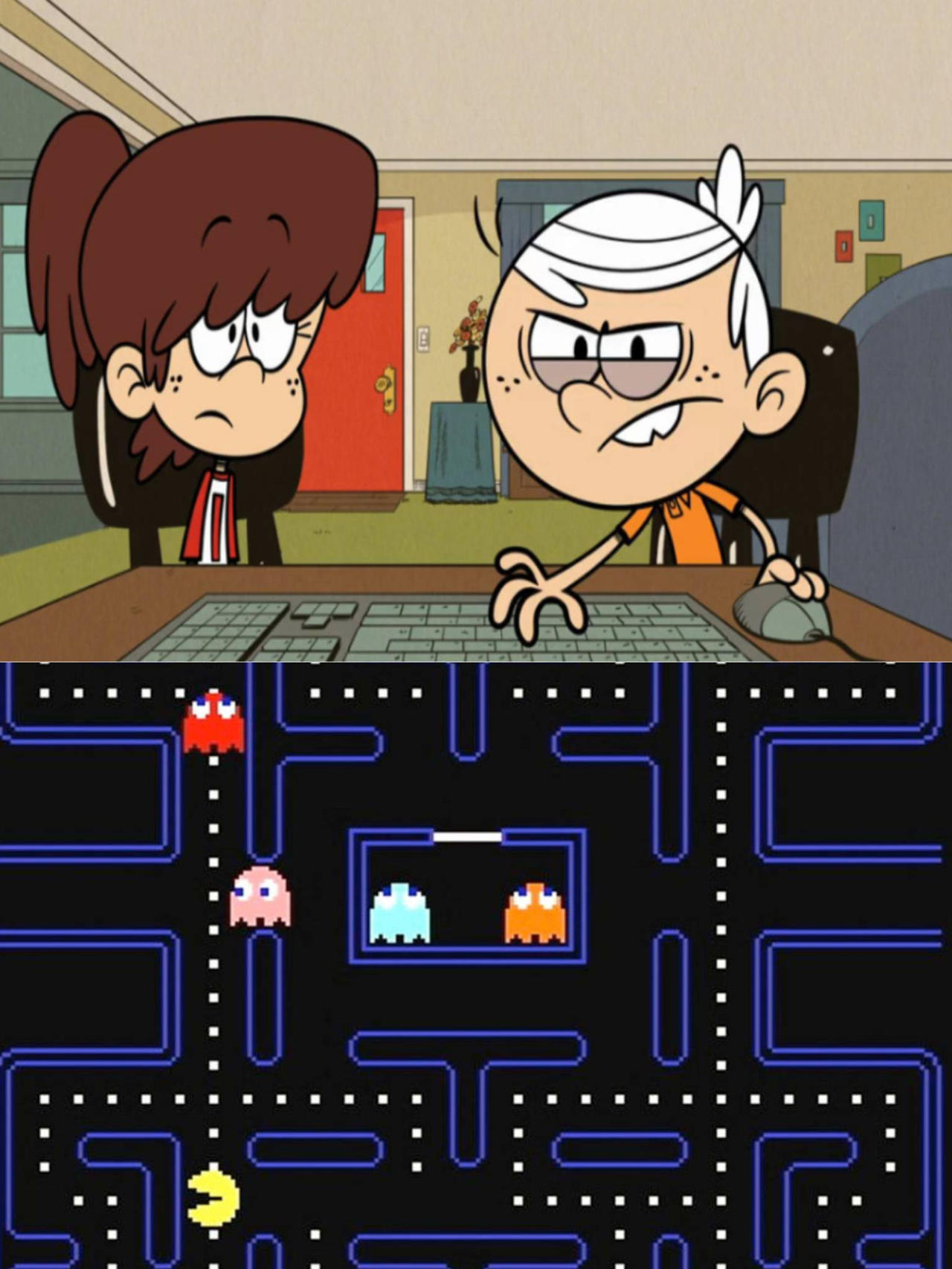 Lincoln and LJ playing Pac-Man by MultiVerseDefender10 on DeviantArt