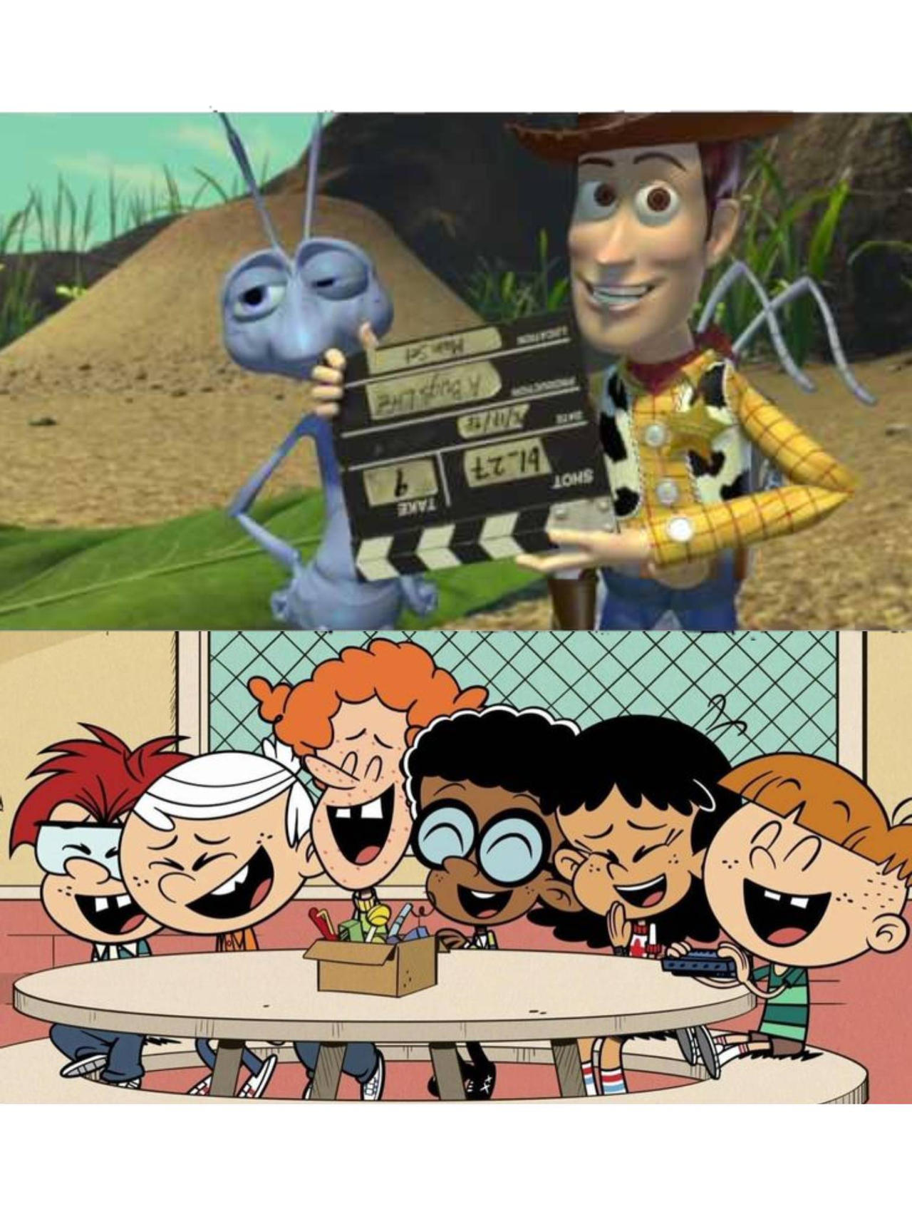 Lincoln and friends laugh at Woody in A Bugs Life by ...