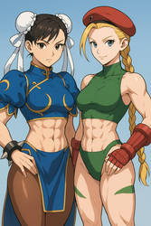 Chun-Li and Cammy with Abs (ChatGPT anime style)