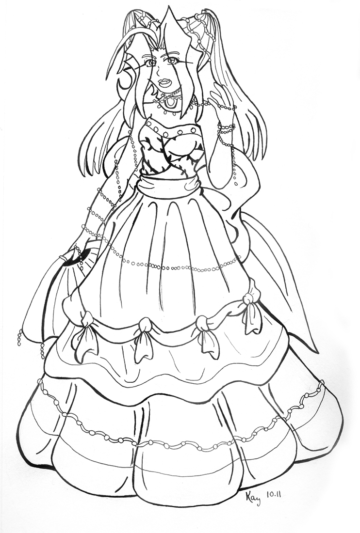 Rei's poofy dress-- lineart