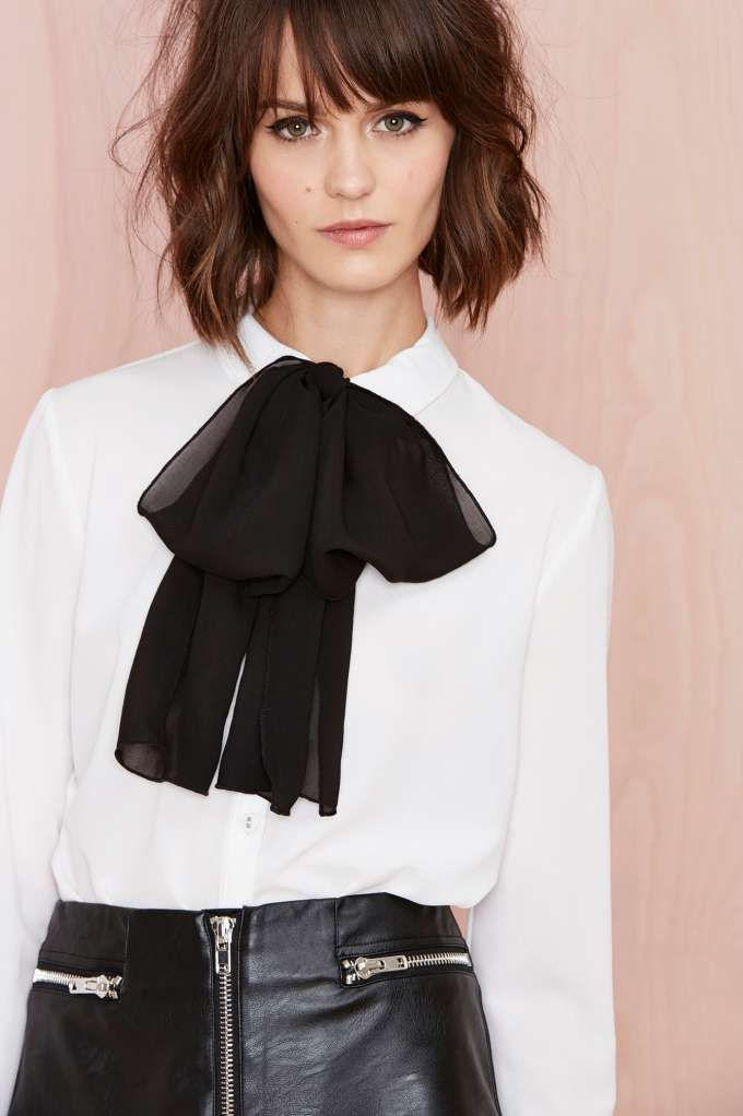black bow white blouse leather skirt by veronarmon on DeviantArt