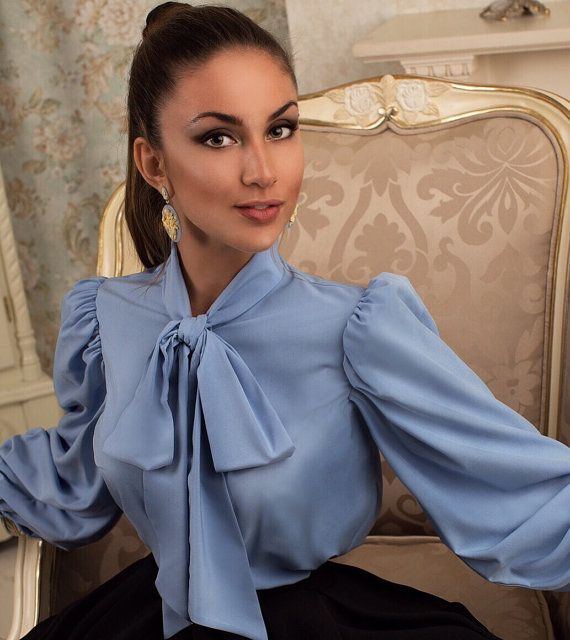 Cyan silk bow blouse by veronarmon on DeviantArt