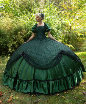AI upscaled Cosplay green silk dress
