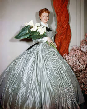 AI upscaled Deborah Kerr accepts flowers