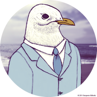 Seagull in sky-blue suit
