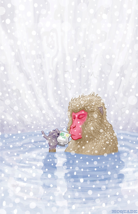 Snow Monkey Drinking Hot Tea 1