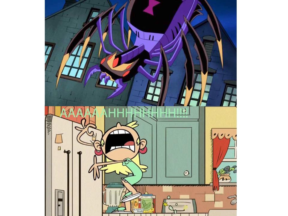 Leni Loud scared of Blackarchnia (Spider Form)