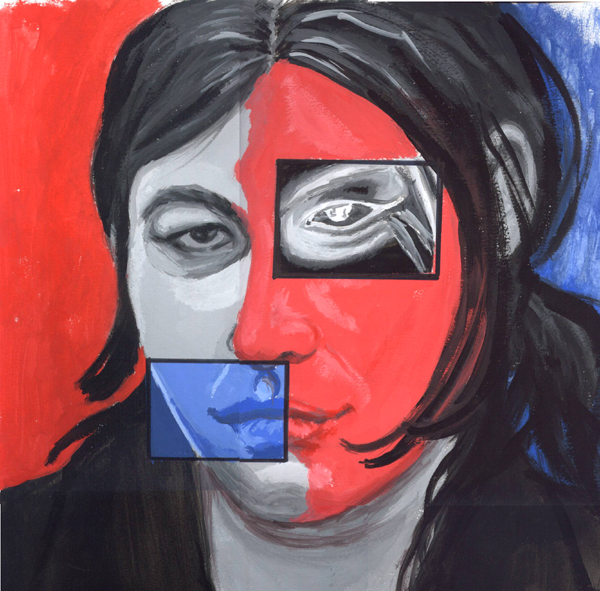 Self portrait in red and blue