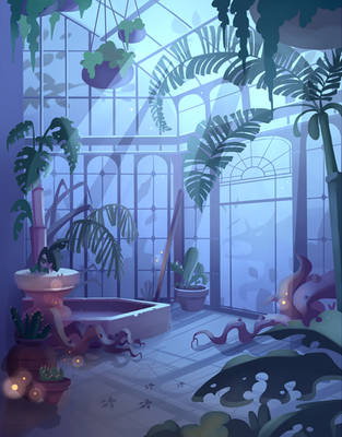 Commission: 'Haunt the House' : Spooky Greenhouse by ApollinArt