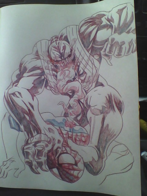 Venom and Spidey colored pencil