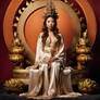 Brenda Song as Guanyin, sitting on a lotus throne