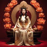Brenda Song as Guanyin, sitting on a lotus throne