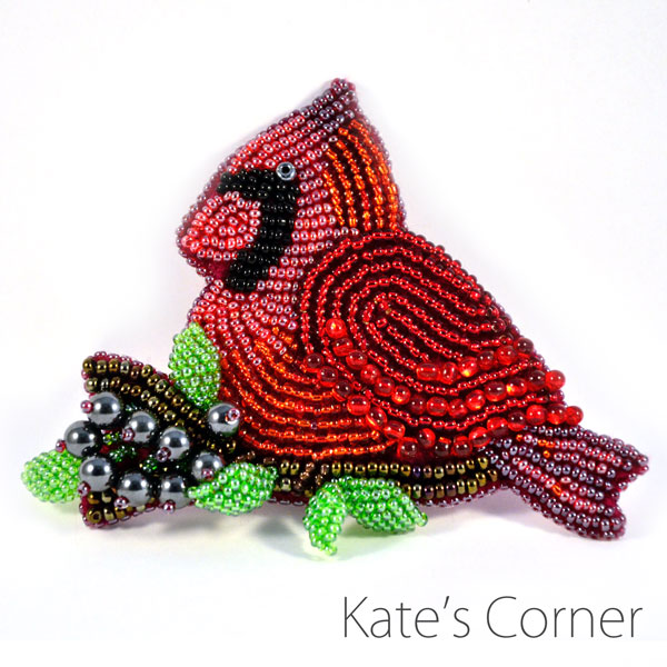 Cardinal-beaded Brooch