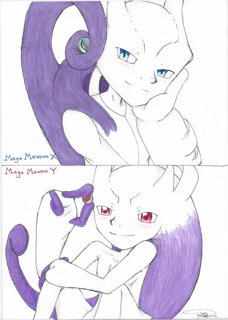 mewtwo and mega mewtwo y (pokemon) drawn by salanchu