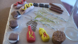 Polymer clay camping set in a bottle #1