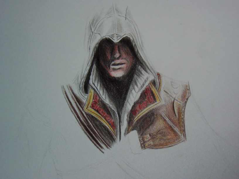 Ezio WIP with coloured pencils