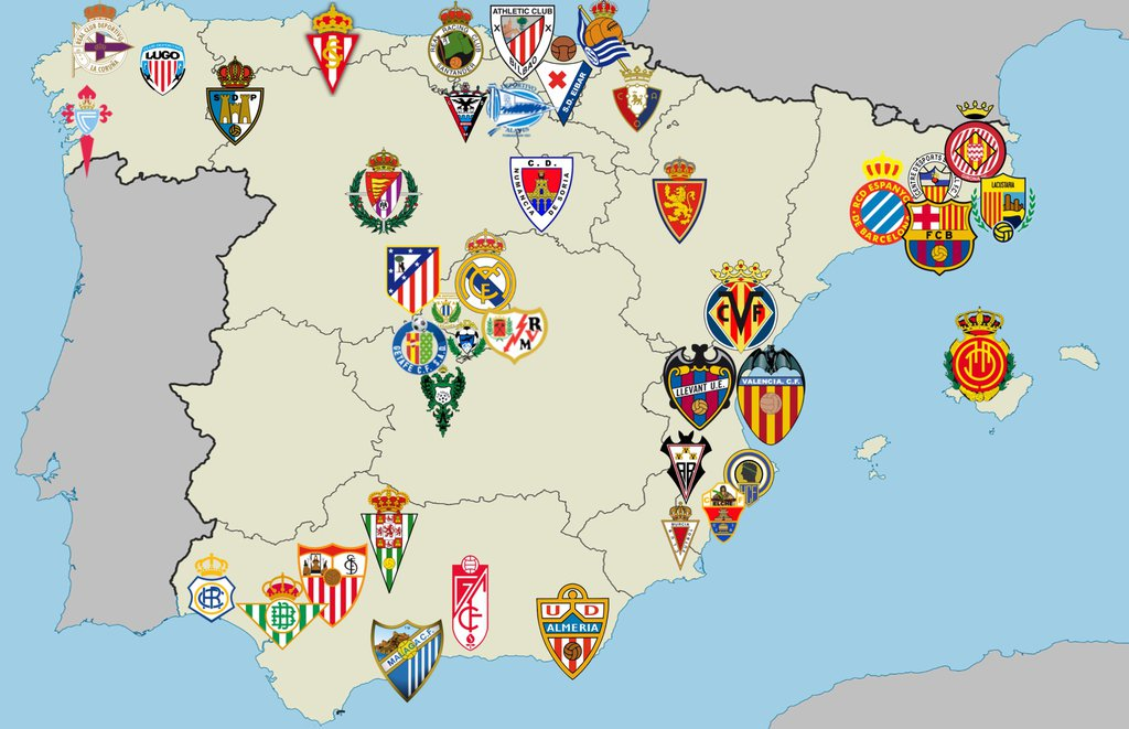 Spanish League Clubs Map 2013-14 La Liga Stock Vector