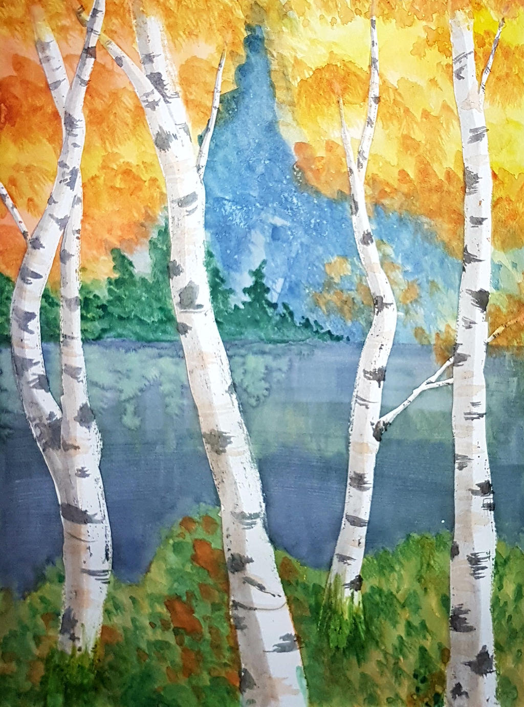 Watercolour Birches by GlowingMember
