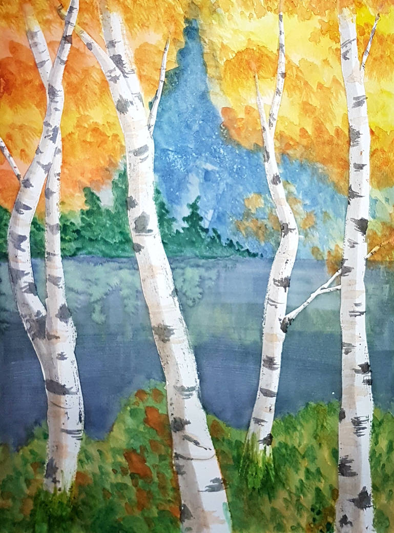 Watercolour Birches by GlowingMember