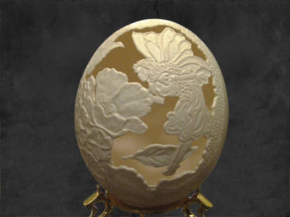 Hand carved ostrich egg