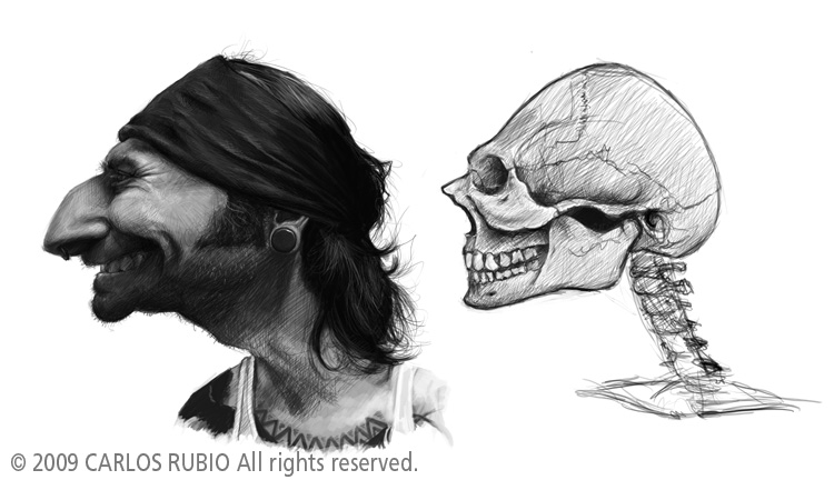 Caricature with skull 3