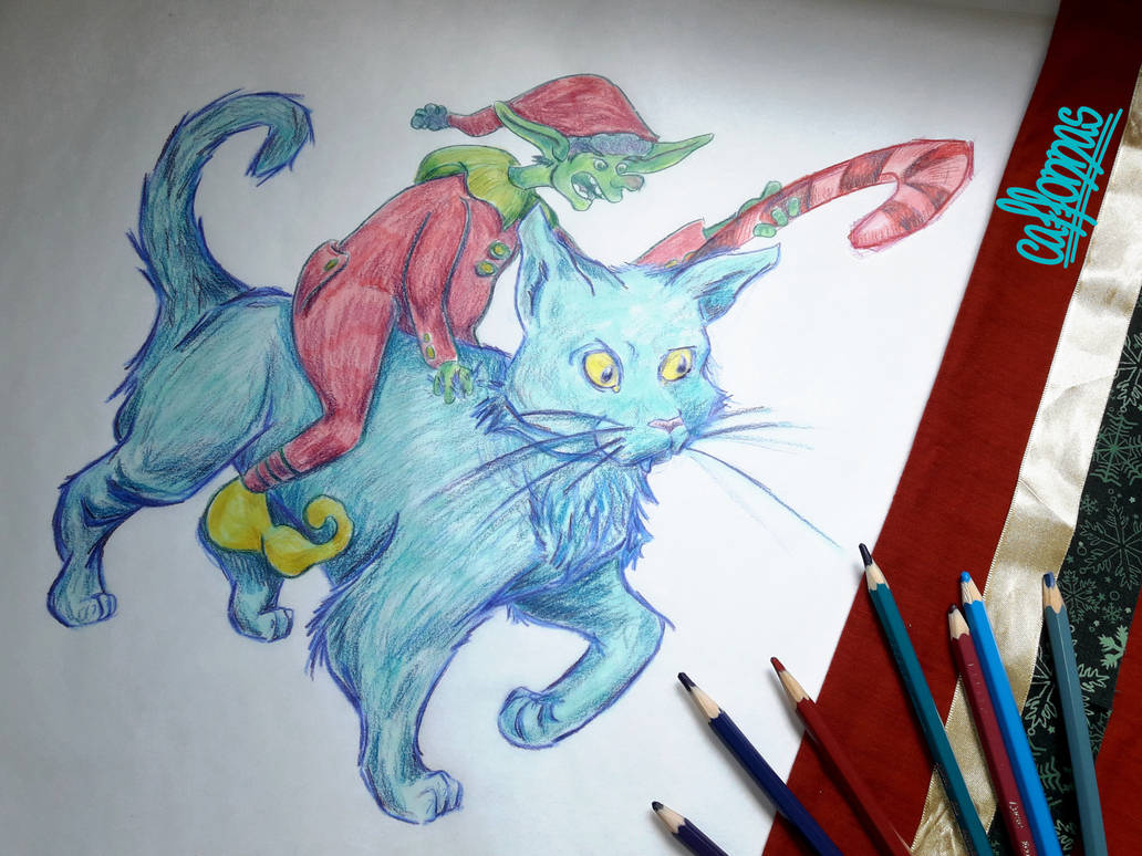 Christmas Elf and Cat by caffonnas on DeviantArt