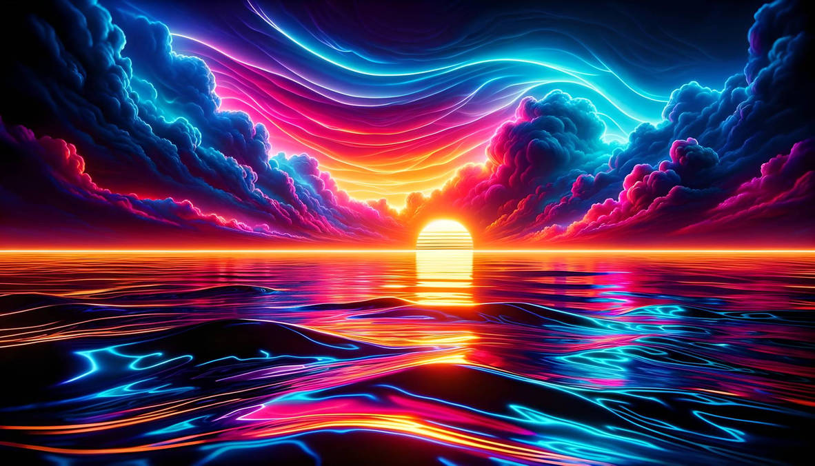 Neon Sunset Over Waves by AIBytes on DeviantArt