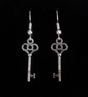 Silver Antique Key Earrings