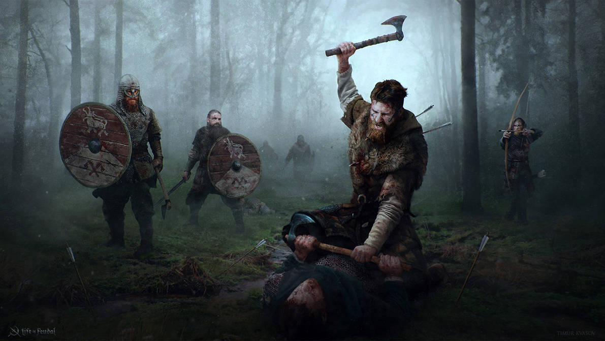 Самые сильные поля битвы the hunt. Life is Feudal арт. Скандинавия Викинги битвы. Поле боя викингов. Поле битвы викингов.