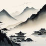 Graphic design of Chinese mountain and water