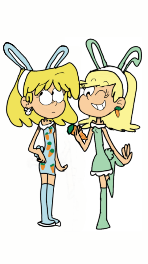 Lori loud and leni loud dressed as bunnies