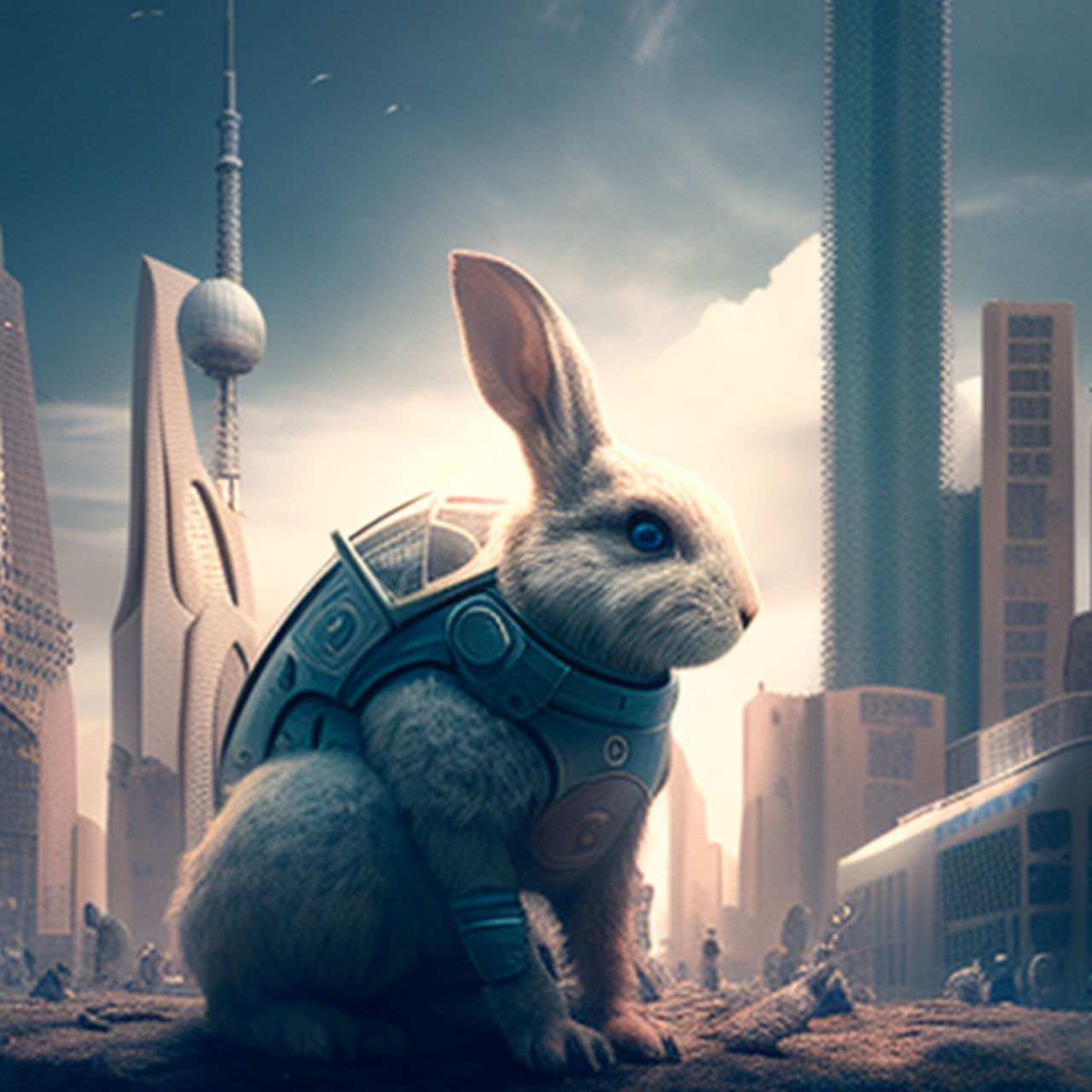 A bunny in a futuristic city by Rulosxdd on DeviantArt