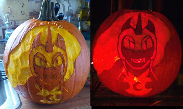 Nightmare Moon carved pumpkin