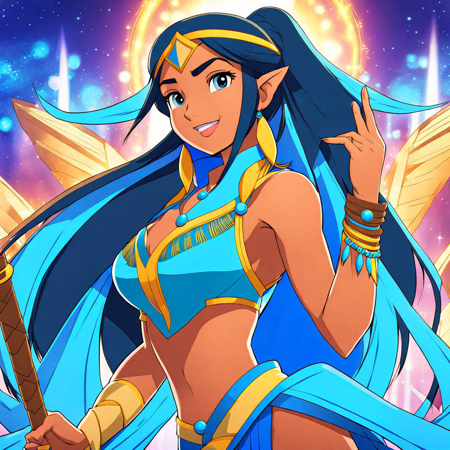 Princess pocahontas in her blue junpsuit outfit