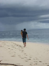 walking down the beach with daddy