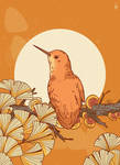 Robin bird in ginkgo biloba illustration by tashamille