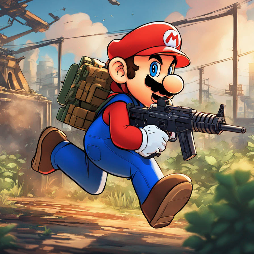Super Mario shooting a machinegun in escape from by tietetank on DeviantArt