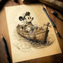 Full body Drawing of Mickey mouse in her boat