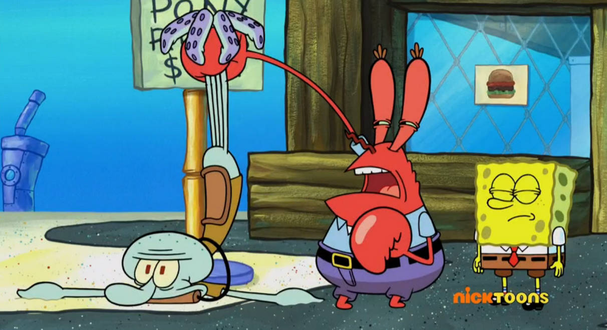 mr.krabs holds squidward legs by zeipap776 on DeviantArt