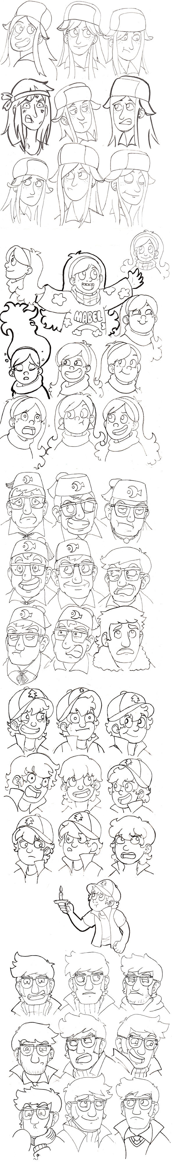 Gravity Falls Faces - line art