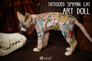 Tattooed Sphynx Cat Art Doll