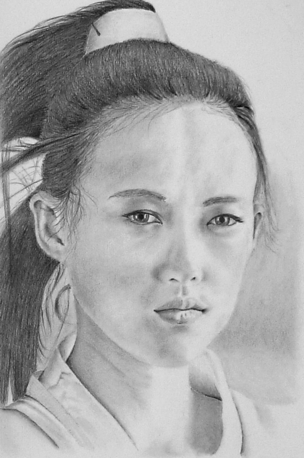 Pencil portrait of Zhang Ziyi as Moon