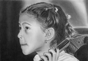 Pencil portrait of a young cellist