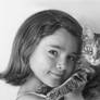 Pencil portrait of a girl with a cat