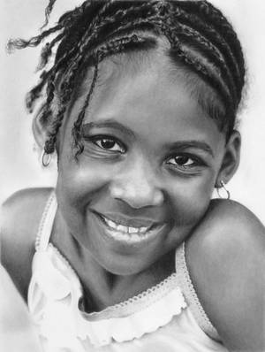 Pencil portrait of a happy smiling girl